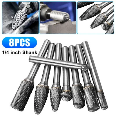 8Pcs Tungsten Carbide Burrs Rotary Burr Set Head 1/4'' Shank Die Grinder Bit US - Image 1 of 4