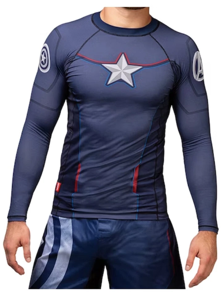 Hayabusa Marvel Hero Elite 拳击 Rash Guard 美国队长 M 码长袖 — 第 1/4 张图片
