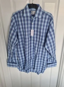 BNWT Men's Blue Check Double Cuff Van Heusen Egyptian Cotton Shirt Size 16 - Picture 1 of 7