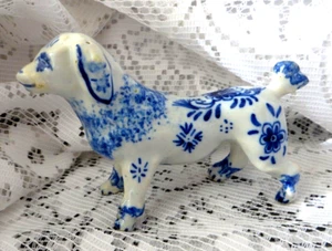 ANTIQUE DESVRES FRENCH FAIENCE DOG FIGURE GENEVIEVE ALIZIER FOURMAINTRAUX c1880 - Picture 1 of 17