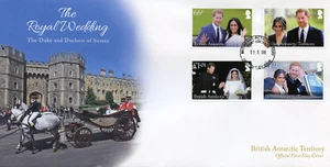 BAT Brit Ant Ter 2018 FDC Prince Harry Meghan Royal Wedding 4v Set Cover Stamps - Picture 1 of 1
