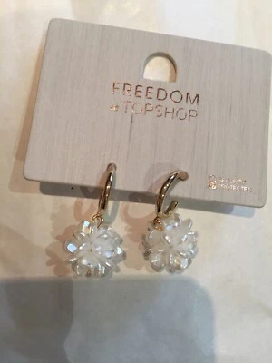 Freedom At Topshop Pearl Flower Cluster Gold Hoops Earrings - Image 1 of 2