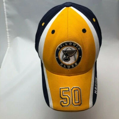 St. Louis Blues Chris Mason Reebok Hockey Cap Hat Adjustable OSFM Yellow Blue - Image 1 of 4
