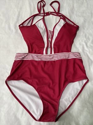 Traje de baño rosa de una pieza para mujer sin marca traje de baño playa piscina rayas XL USADO EN EXCELENTE ESTADO Foto 1 de 4