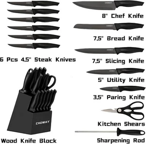 14 Pieces Kitchen Knife Set with Block High Carbon Stainless Steel Knife Block S - Picture 1 of 6