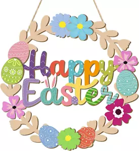 Wooden Easter Decoration Door Wreath for Front Door Sign Wall Signs Rabbit Sprin - Picture 1 of 12
