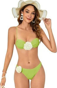 OYOANGLE Damen 2-Teiler 3D Rose Bikini Badeanzug Spaghettiträger hoher Bund - Bild 1 von 6