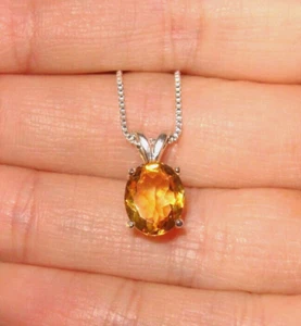 CITRINE PENDANT NECKLACE GOLDEN YELLOW EARTHMINED 10X8MM GEM & BOX LINK CHAIN - Picture 1 of 6