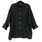 The Company Store Womens Top Button-Down Shirt Linen Black Medium M