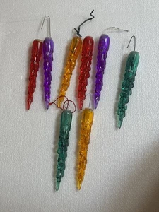Plastic Icicle Christmas Tree Ornaments Set Of 8 Multicolored 5.5" x 1" - Picture 1 of 4