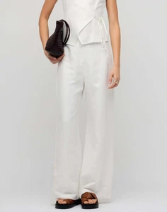 Pantalones de lino de pierna ancha Staple the Label para mujer talla XS 6 algodón blanco longitud completa - Imagen 1 de 14