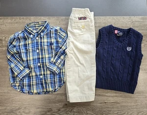 Chaps Ralph Lauren Boys Size 18 Month Button Front Shirt Sweater Vest Pants Set - Picture 1 of 11