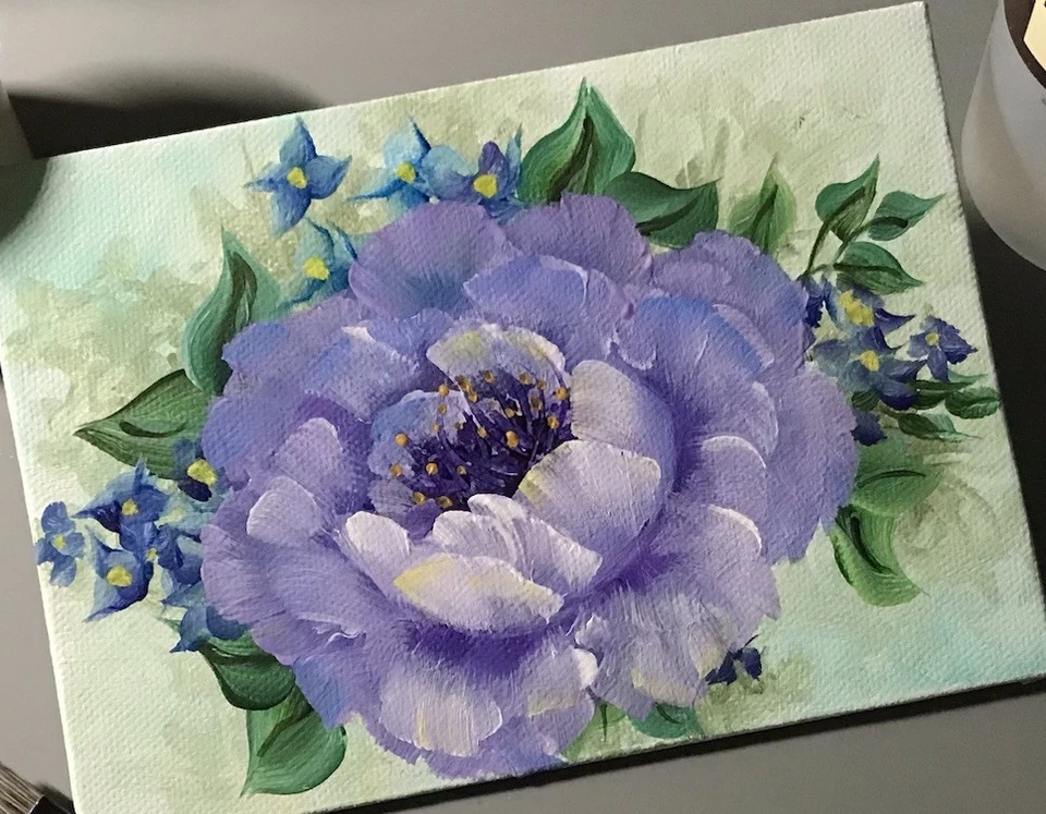 Pintura acrílica Shabby Chic 5x7 de amapola púrpura ~ Jann Mendenhall ~ ~🪻🪻🪻 Foto 1 de 1