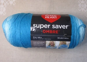 Red Heart Super Saver OMBRE, Scuba (blue tones), 10 oz, 482 yds, 100% Acrylic - Picture 1 of 7