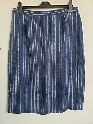 Vintage Laura Ashley Linen Skirt Striped Midi Size 14 16 Blue Classic - Image 1 of 4