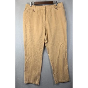J. Jill Cotton Pants Khaki Casual Button Accent Womens Size 18 Coastal Resort - Picture 1 of 10