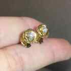 1Ct Round Cut Natural Moissanite Solitaire Stud Earrings 14K Yellow Gold Plated