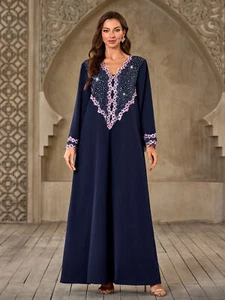 Muslim Women Maxi Dress Dubai Long Abaya Kaftan Turkey Arab Robe Islamic Loose - Picture 1 of 9