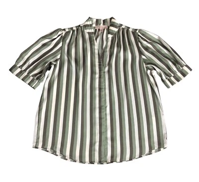 Blusa Philosophy Top Mujer Grande Pequeña Rayas Satén Cuello Dividido Botón Frontal Foto 1 de 4