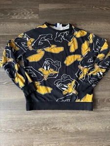 Daffy Duck Sweatshirt H & M Divided Sz M Looney Toons Cartoon AOP Graphic Print - Picture 1 of 17