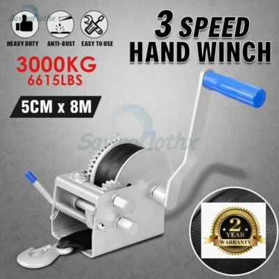 Hand Winch 3000KG 6615LBS 3 Speed 8M Dyneema Webbing Strap Boat Car Marine 4WD - image 1 of 4