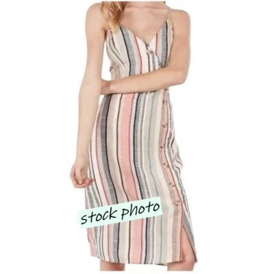 Vestido de verão Express mistura de linho midi GRANDE listras verticais costeiro praia - Imagem 1 de 4