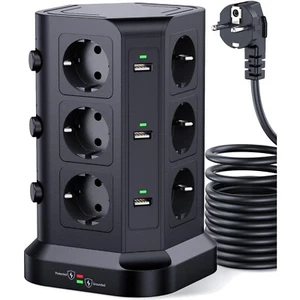 Steckdosenleiste Steckdosenturm 12 Steckdosen USB 5M Schwarz - Bild 1 von 1