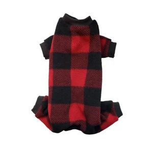 Red Black Buffalo Check Fleece Pajamas Dog Puppy Teacup Pet Clothes XXXS - Large - Picture 1 of 2