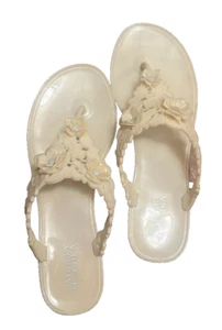 Badgley Mischka Bali Floral Thong Jelly Flip Flops Summer Sandals Ivory Size 8 - Picture 1 of 6
