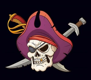 PIRATE FLAG PURPLE HAT EYE PATCH HALLOWEEN SKULL AND CROSS SWORDS 3'X5' FEET - Picture 1 of 4