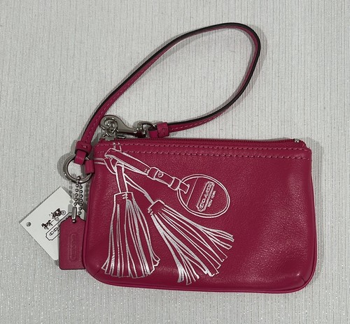 Borsa da polso Coach in pelle con motivo eredità rosa fucsia nuova con etichetta