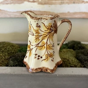 Vintage Cash Family Pottery Pitcher 4 1/2" Fall Leaves Brown Gold Warm Tones - Picture 1 of 8