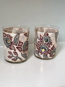 Culver Double Old Fashioned Glasses Set Of 2 - 90's Floral Geometric Pattern - Imagen 1 de 12