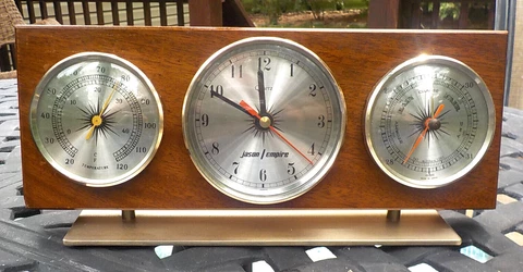 JASON EMPIRE Weather Station Wood Metal Desk Quartz Clock Temperature Humidity Cover