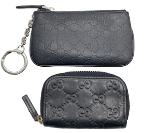 Auth Gucci Guccissima/ Micro Guccissima Black Leather Coin Purse Set2 NS040499 - Picture 1 of 22