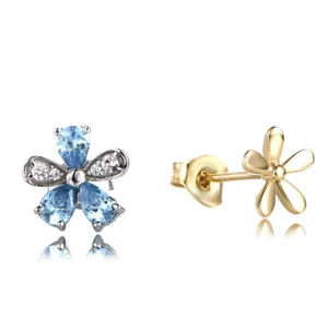 Pendientes de plata de ley .925 zafiro azul circonita cúbica margarita tachuelas regalo SE3740A - Imagen 1 de 4