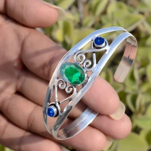 Oval Diopside, Blue Tanzanite Gemstone Bracelet 925 Sterling Silver Cuff Bangle - Picture 1 of 8