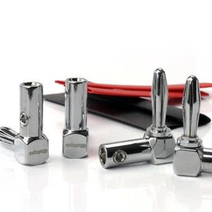 EDGE Chrome Rt Angle Banana Plug for Speaker / Amplifier + Heatshrink (QTY x4) - Picture 1 of 2
