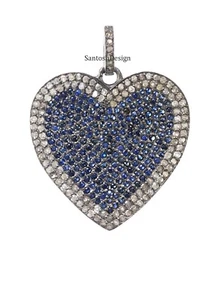 Diseñador Corazón Plata Oxidado Diamante Zafiro Azul Dije Colgante Joyería, Regalo - Imagen 1 de 2