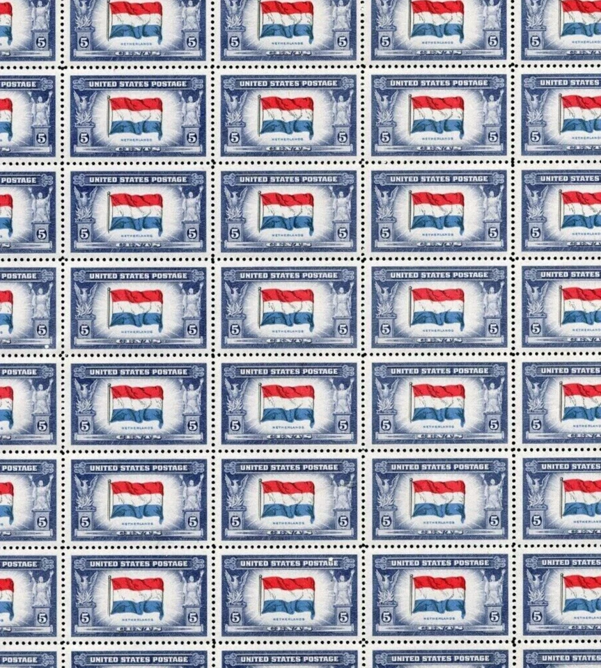 #913 5 cent OVERRUN COUNTRY NETHERLANDS Full Sheet of 50 MNH OG WWII - Image 1 of 1
