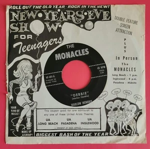 THE MONACLES garage rock 45 single SLEEVE Debbie You'll Do It Again 66 VINYL - Foto 1 di 7