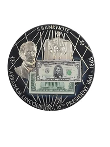 Moneta da 5 dollari American Mint Abraham Lincoln Proof con adesivo banconota e certificato di autenticità - Foto 1 di 11