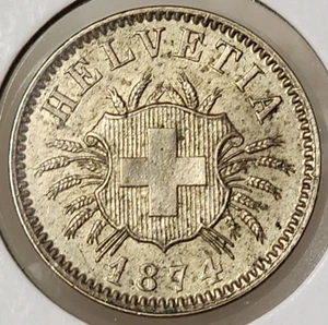 SWITZERLAND 5 RAPPEN 1874 B KM5 - AU - Picture 1 of 2