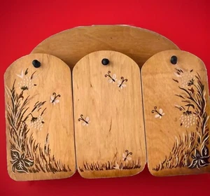 Tabla de cortar madera. Juego en caja. URSS Original Regalo Retro. Vajilla de cocina vintage - Imagen 1 de 8