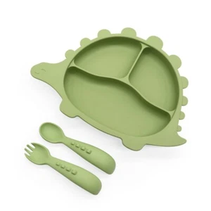 platos de silicona para bebe dinosaurio de tres colores verde ,rosa y celeste - Picture 1 of 3