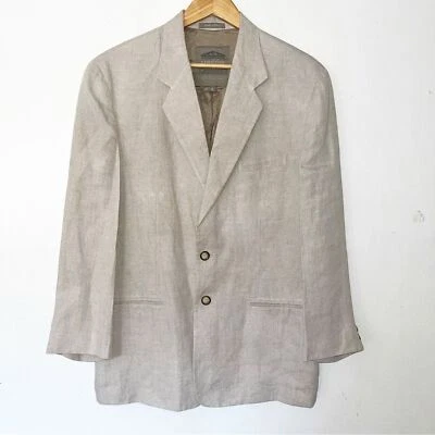 Structure Mens Sz S Sport Coat Blazer Two Button Tan 100% Linen Beachy Coastal - Image 1 of 4