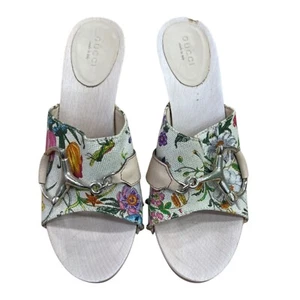 GUCCI Flora Multicolor Canvas Horsebit Slide Mules, Size 38 - Picture 1 of 8