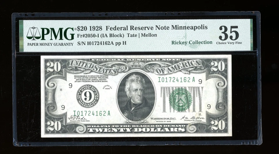 DBR 1928 $20 FRN Minneapolis Numeral Fr. 2050-I PMG 35 Serial I01724162A - Image 1 of 2