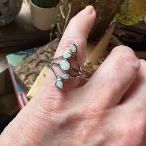 Sterling Silver Lab Opal Ring Size 8 - Picture 1 of 5