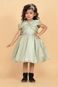 Toddler Girl Green Birthday Party Dress w/3D Over-Shoulder Bow and Sparkly Belt - Picture 1 of 5